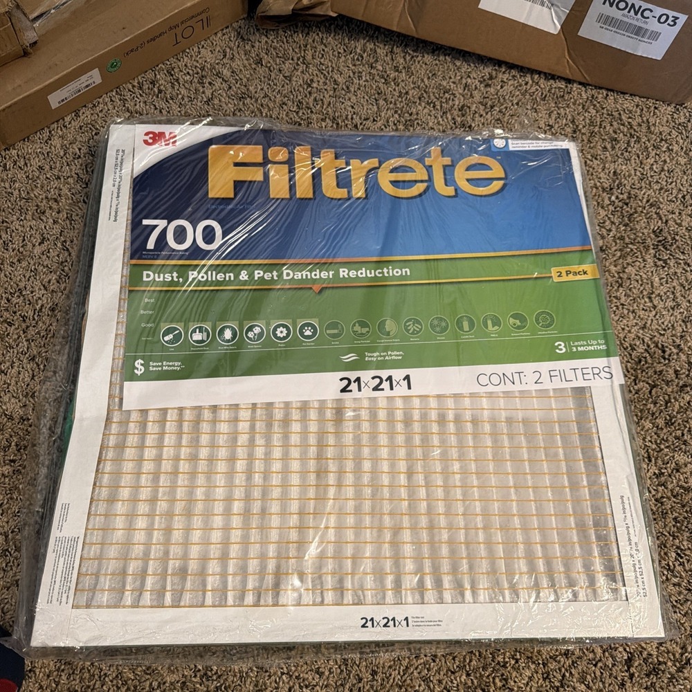 3Pack Filtrete 21x21x1 Air Filter MPR 700 Dust Pollen Pet Dander 3M Sealed